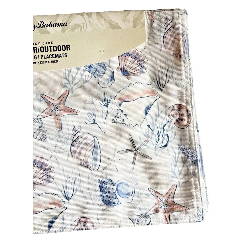 Tommy Bahama Placemats Set of 6 Beach Shells Indoor Outdoor Fade Water Resistant